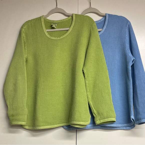 Focus Bundle of Waffle Knit 100% Cotton Tops, Green + Blue, Women’s Large - Picture 8 of 8